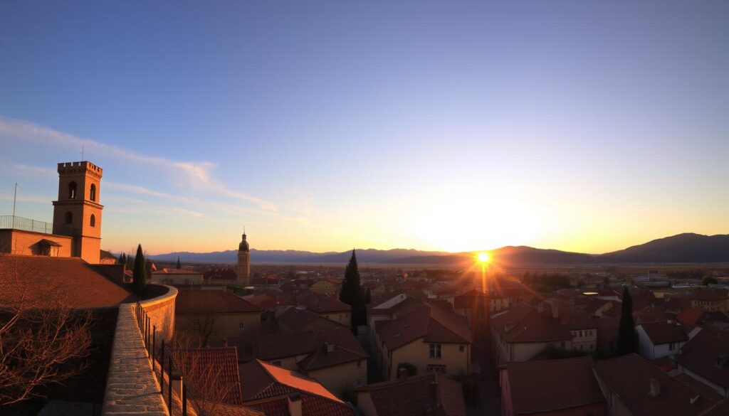 Sunset view over a peaceful European hidden gem destination